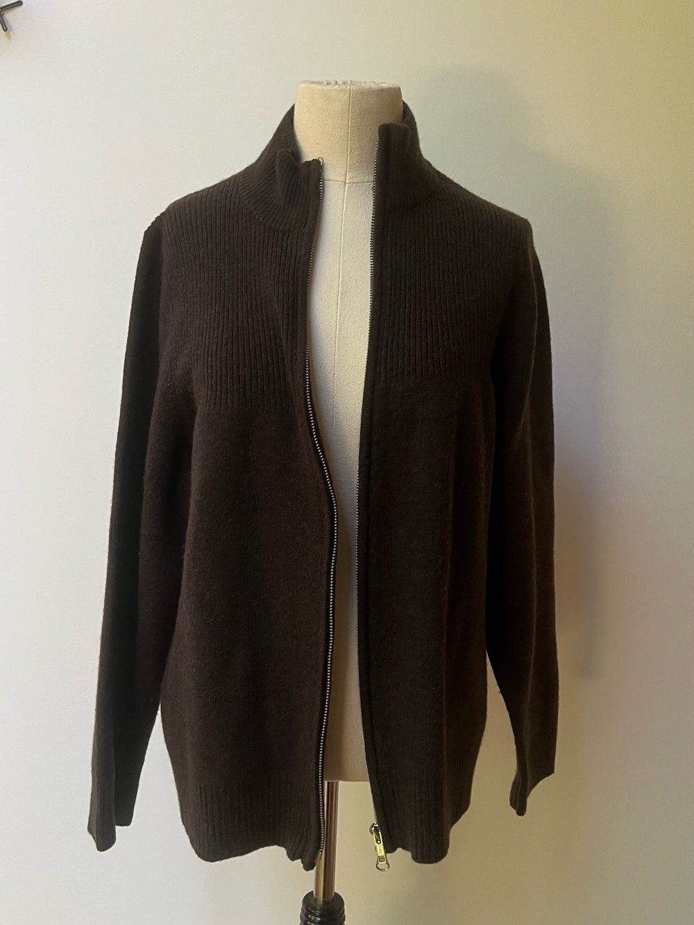Women's Italian Merino Wool Sweater Cardigan Brown Size 1X Vintage READ